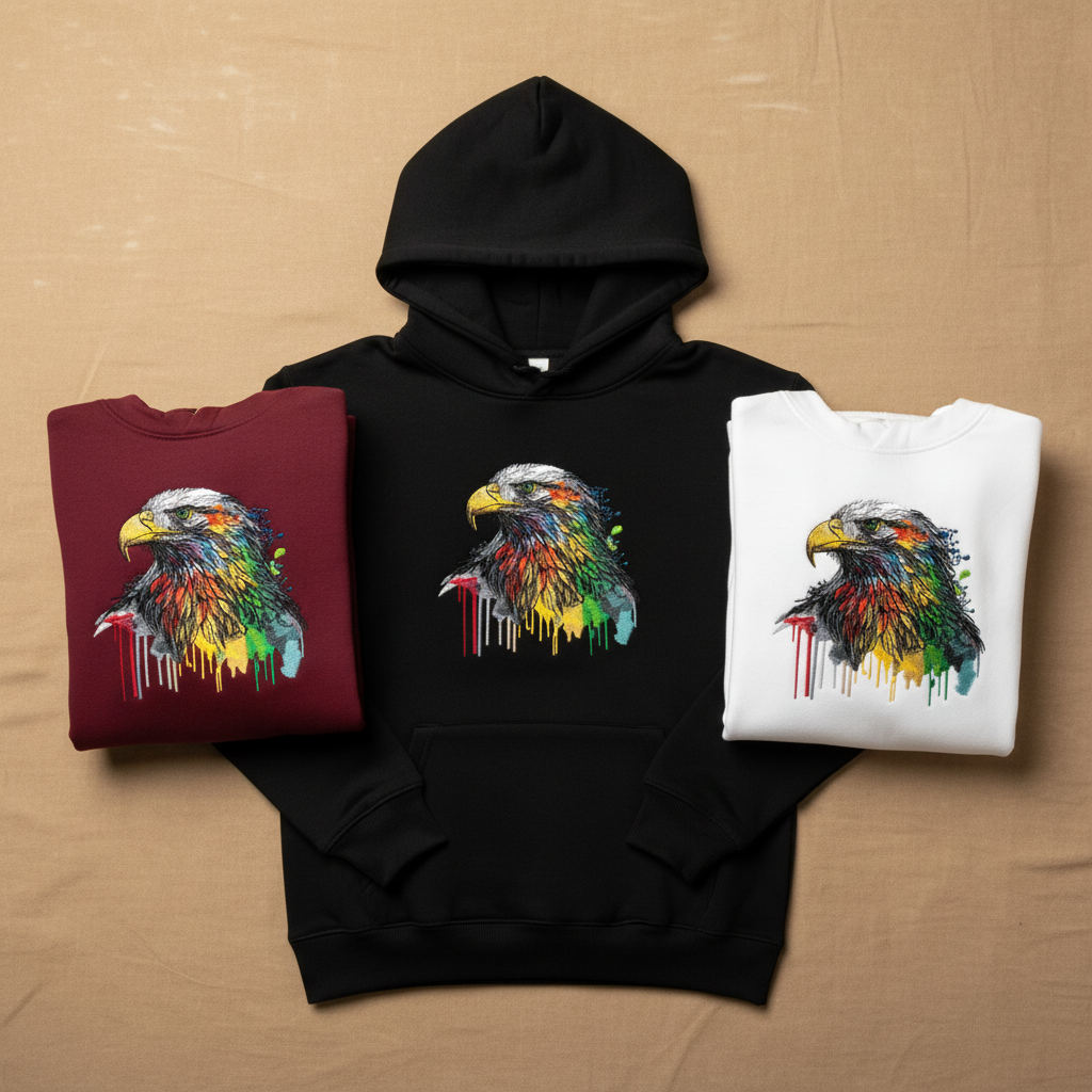 Vivid Eagle Machine Embroidered Hoodie – Hand Finished in Dubai | EmbroMania