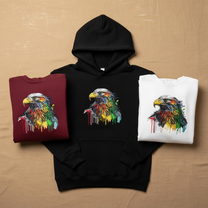 Vivid Eagle Machine Embroidered Hoodie – Hand Finished in Dubai | EmbroMania