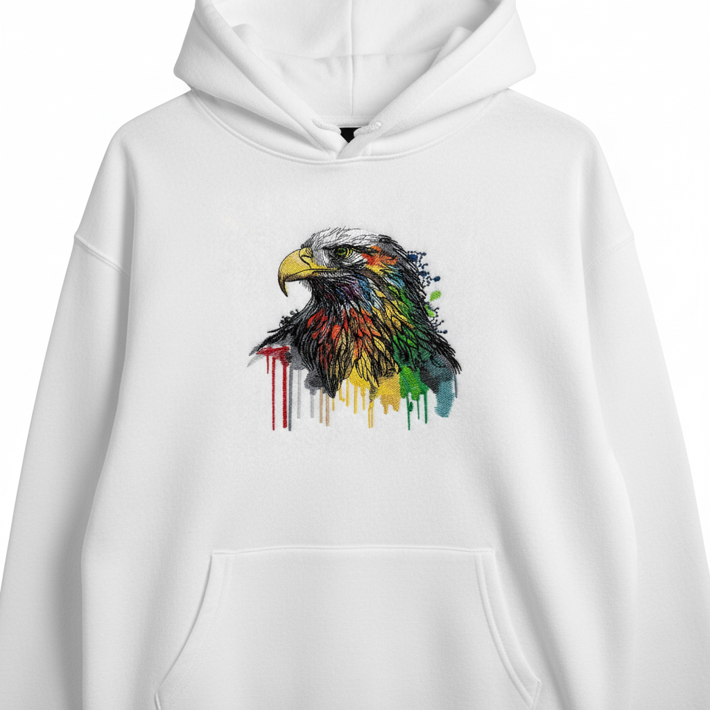 Vivid Eagle Machine Embroidered Hoodie – Hand Finished in Dubai | EmbroMania