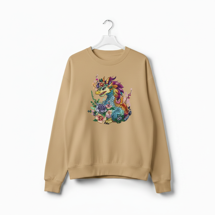 Vivid Bloom Dragon Machine Embroidered Sweatshirt – Hand Finished in Dubai | EmbroMania