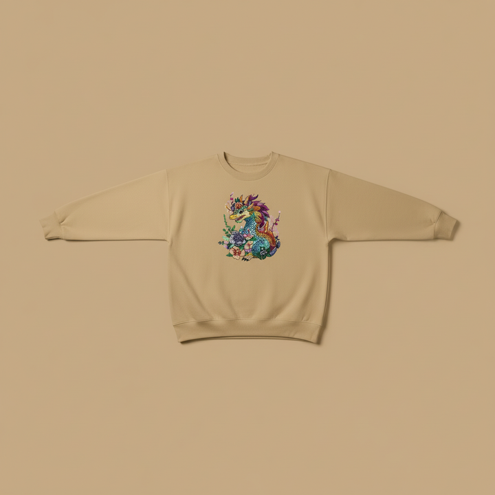 Vivid Bloom Dragon Machine Embroidered Sweatshirt – Hand Finished in Dubai | EmbroMania