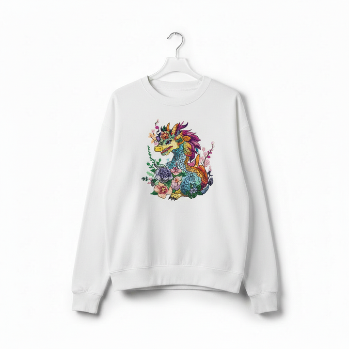 Vivid Bloom Dragon Machine Embroidered Sweatshirt – Hand Finished in Dubai | EmbroMania