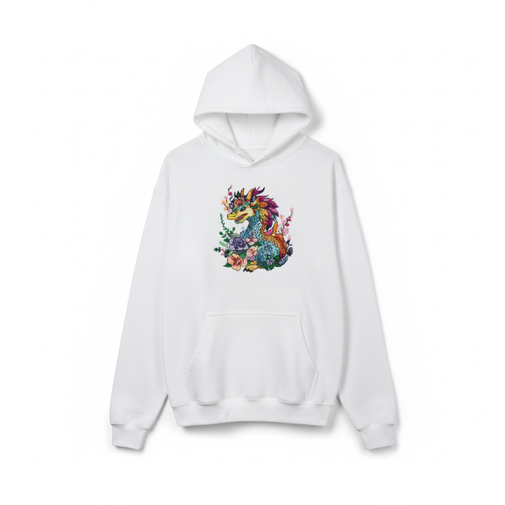 Vivid Floral Dragon — Embroidered Hoodie