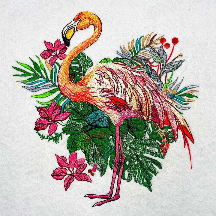 Flamingo Bloom Machine Embroidered Jute Tote – Hand Finished in Dubai | EmbroMania