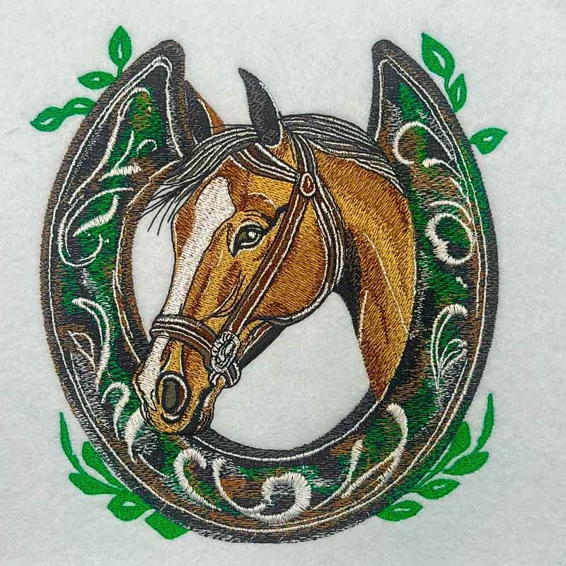 Horse Head & Horseshoe Machine Embroidered Jute Tote – Hand Finished in Dubai | EmbroMania