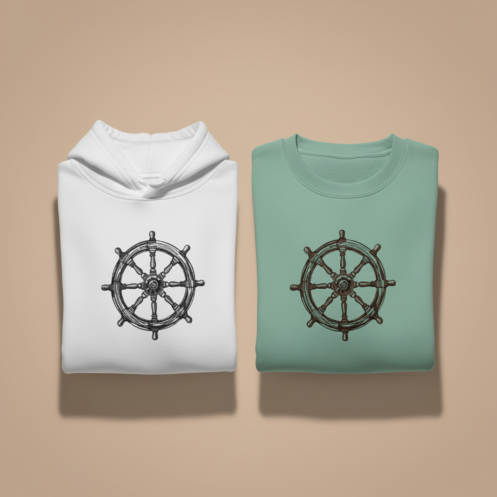Ship's Wheel Machine Embroidered Sweatshirt – Hand Finished in Dubai | EmbroMania