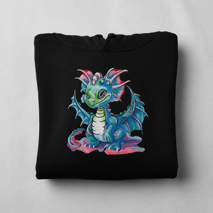 Whimsical Blue Dragon — Embroidered Hoodie