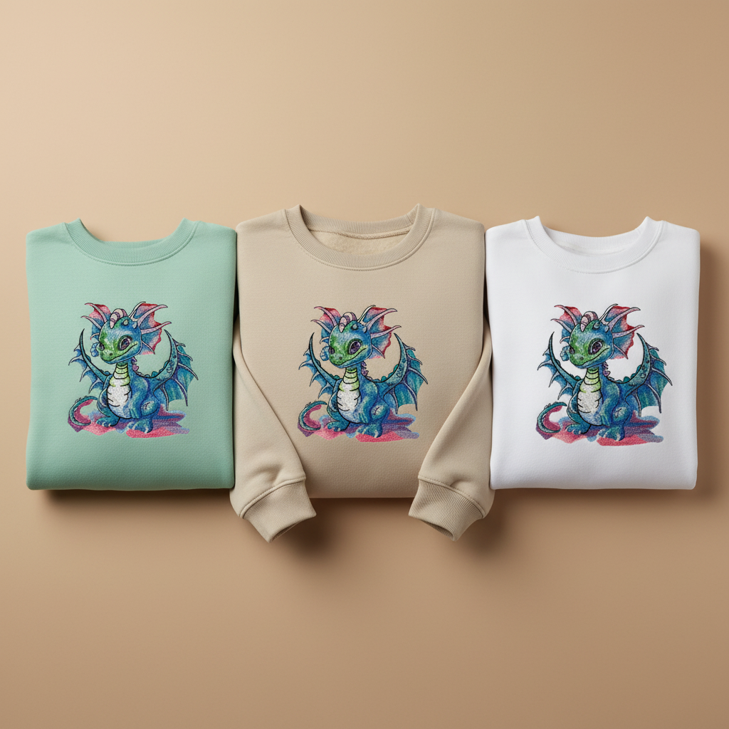 Playful Baby Dragon Machine Embroidered Sweatshirt – Hand Finished in Dubai | EmbroMania