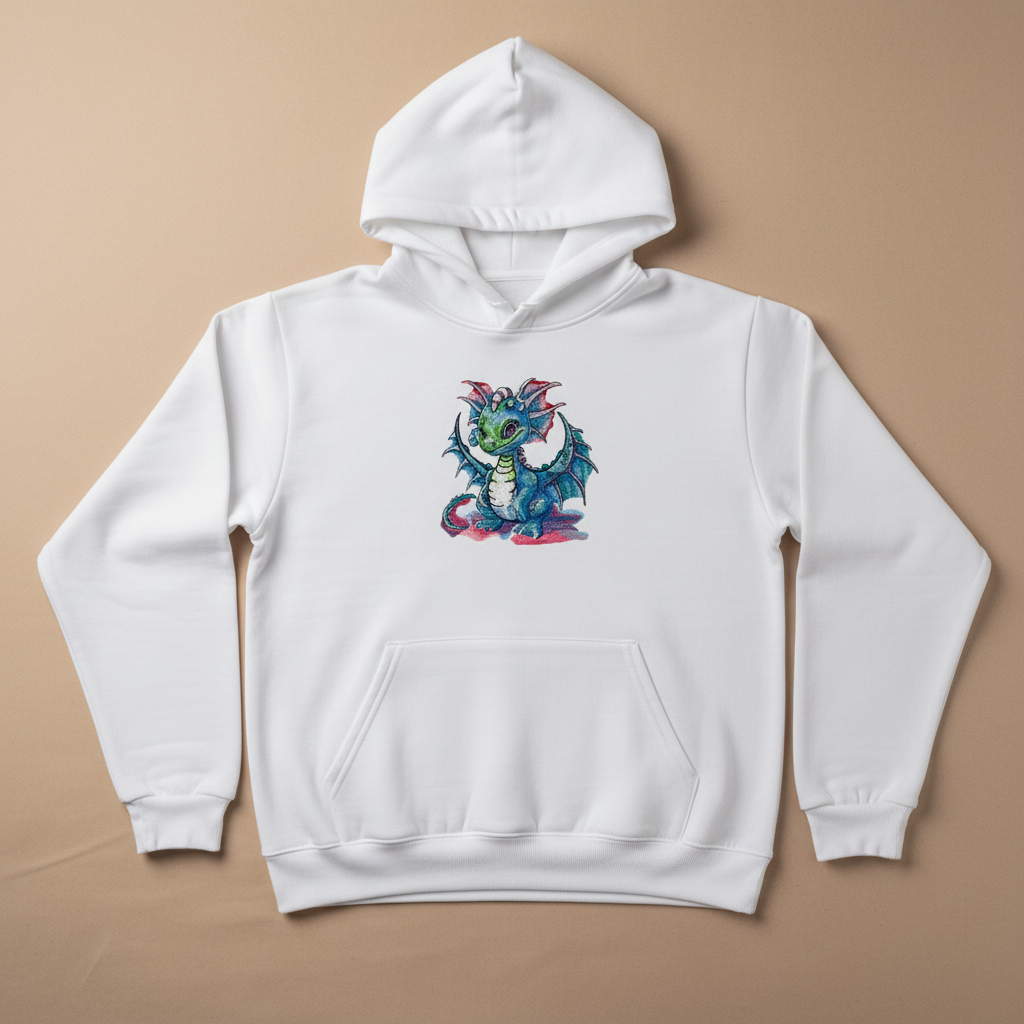 Whimsical Blue Dragon — Embroidered Hoodie