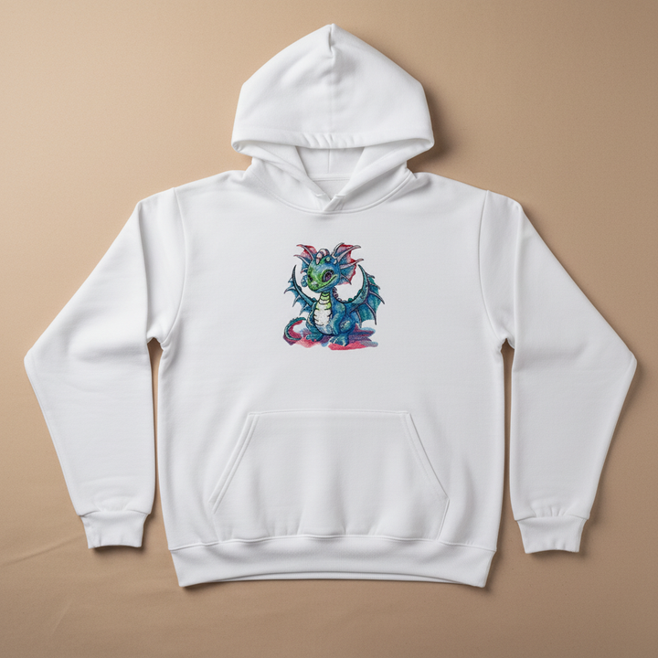 Whimsical Blue Dragon — Embroidered Hoodie