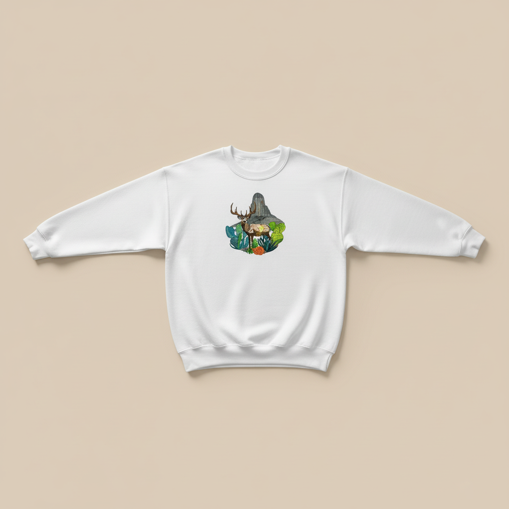 Alpine Desert Fusion Deer Machine Embroidered Sweatshirt – Hand Finished in Dubai | EmbroMania