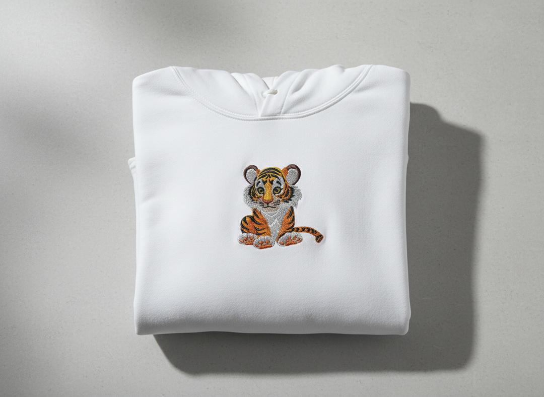 Baby Tiger Machine Embroidered Hoodie – Hand Finished in Dubai | EmbroMania