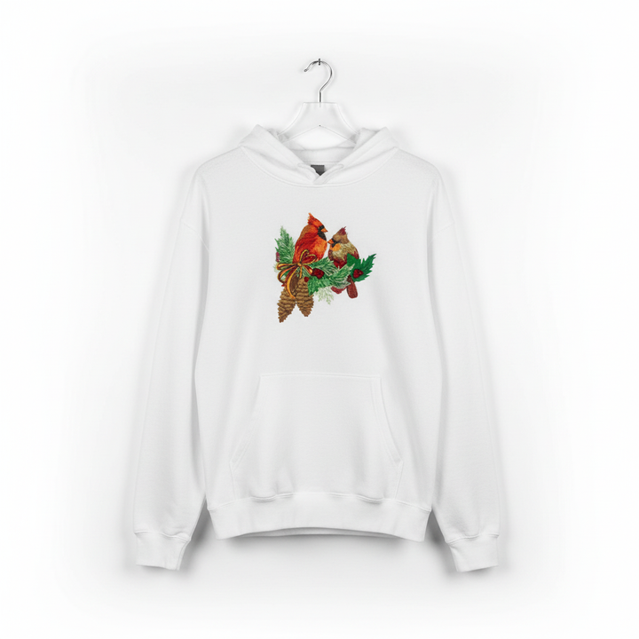 Cardinal Pair with Pinecones Machine Embroidered Sweatshirt – Hand Finished in Dubai | EmbroMania