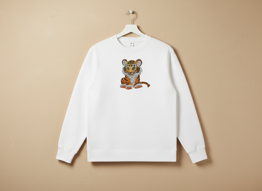 Baby Tiger Machine Embroidered Sweatshirt – Hand Finished in Dubai | EmbroMania