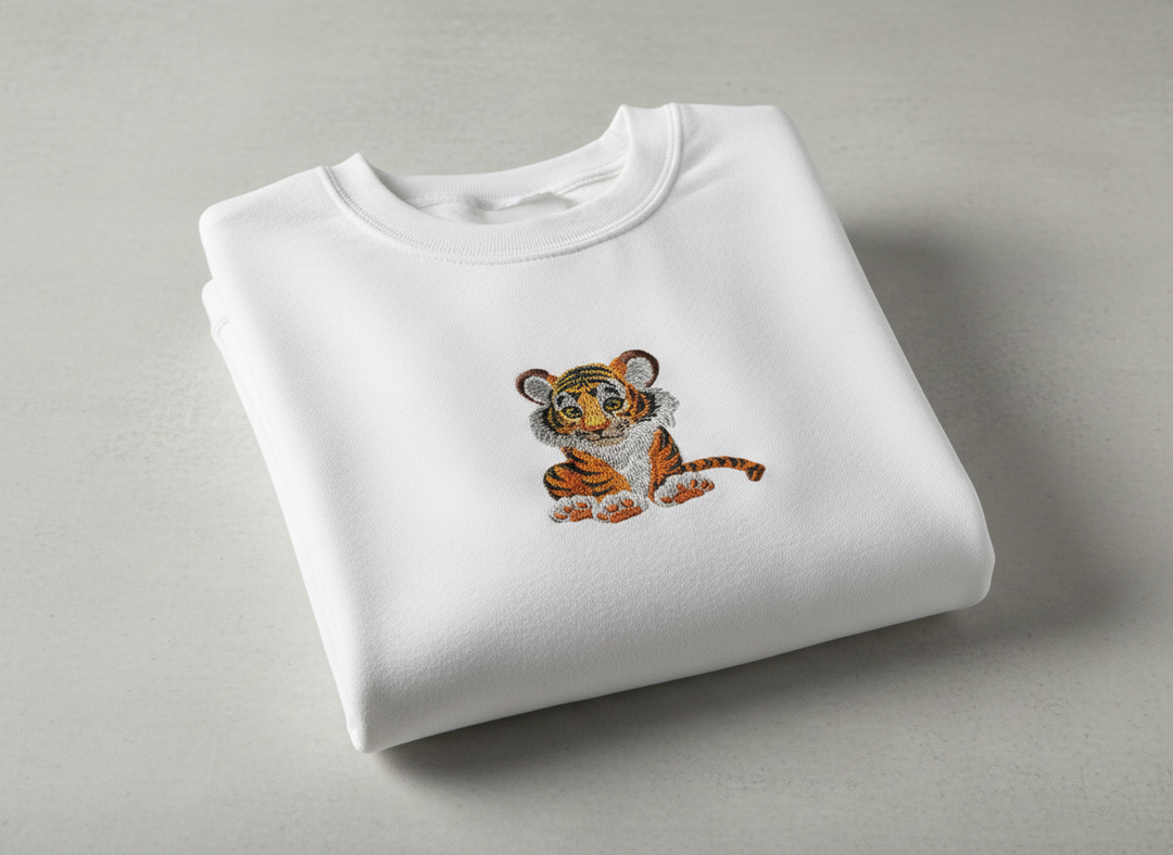 Baby Tiger Machine Embroidered Sweatshirt – Hand Finished in Dubai | EmbroMania