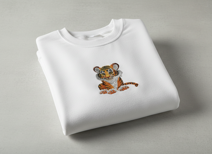 Baby Tiger Machine Embroidered Sweatshirt – Hand Finished in Dubai | EmbroMania