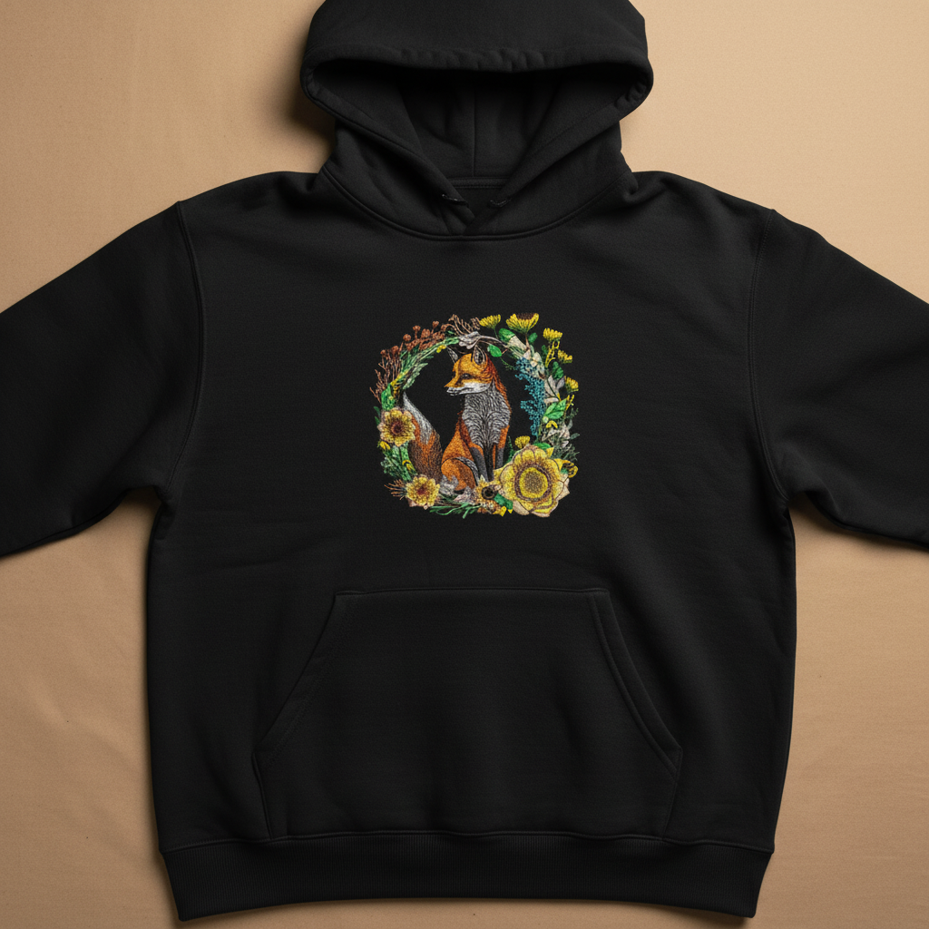 Wild Fox Machine Embroidered Hoodie – Hand Finished in Dubai | EmbroMania