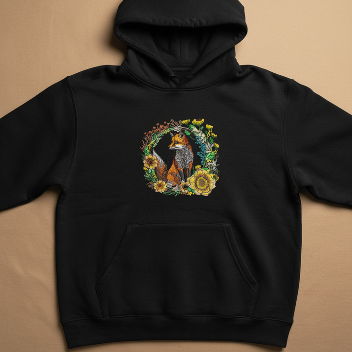 Wild Fox Machine Embroidered Hoodie – Hand Finished in Dubai | EmbroMania