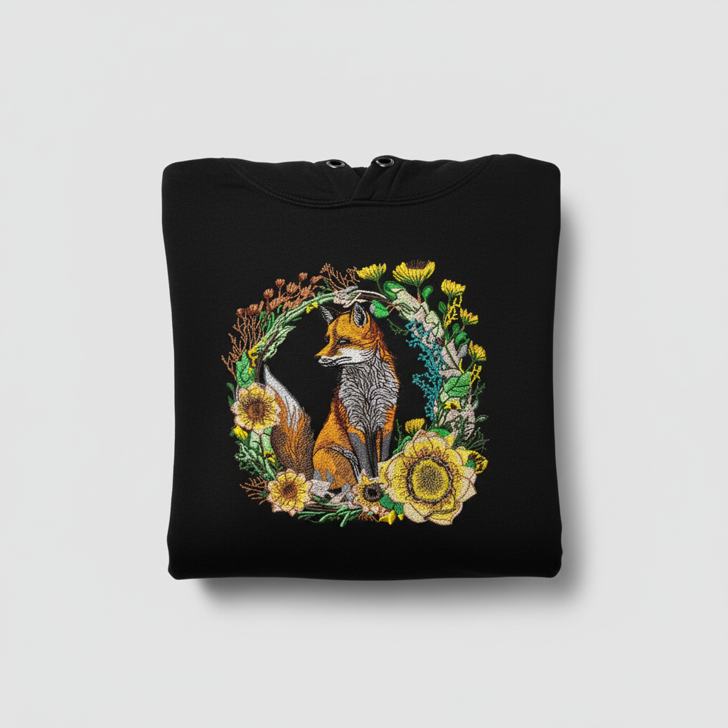 Wild Fox Machine Embroidered Hoodie – Hand Finished in Dubai | EmbroMania