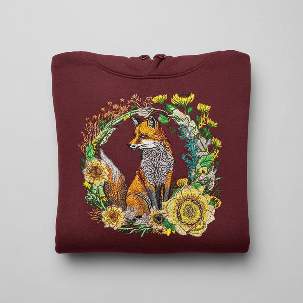 Wild Fox Machine Embroidered Hoodie – Hand Finished in Dubai | EmbroMania