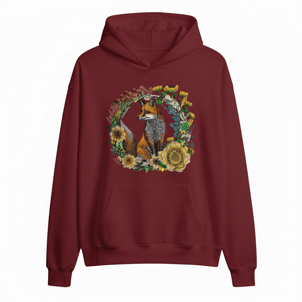 Wild Fox Machine Embroidered Hoodie – Hand Finished in Dubai | EmbroMania