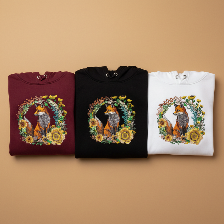 Wild Fox Machine Embroidered Hoodie – Hand Finished in Dubai | EmbroMania