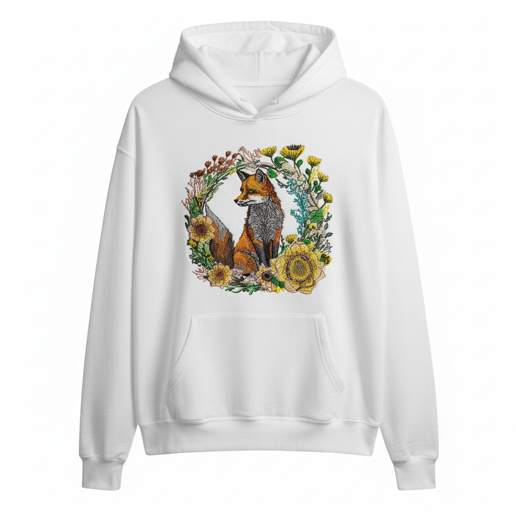 Wild Fox Machine Embroidered Hoodie – Hand Finished in Dubai | EmbroMania