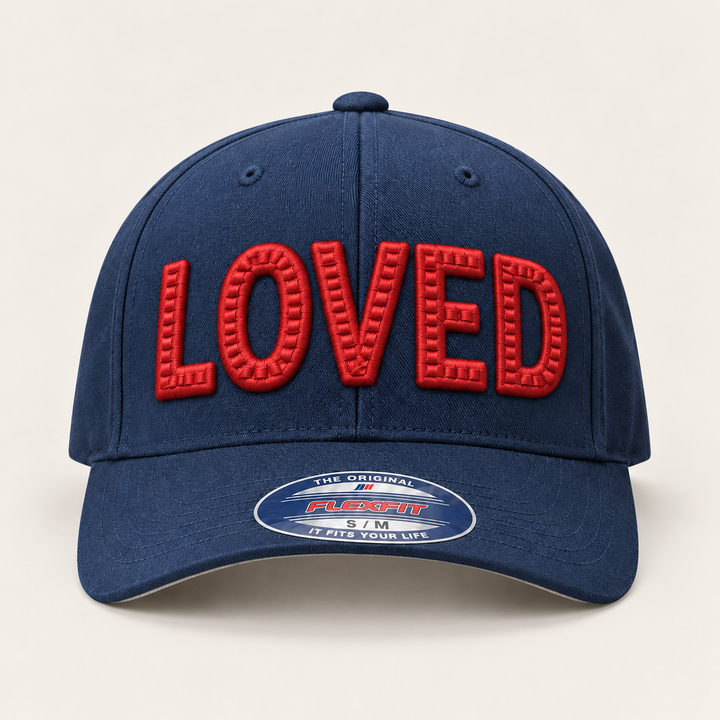 ❤️ Heartbeat Red – CenterCross Stitch 3D Puff · Red thread · Navy Flexfit | Hand Finished in Dubai | EmbroMania