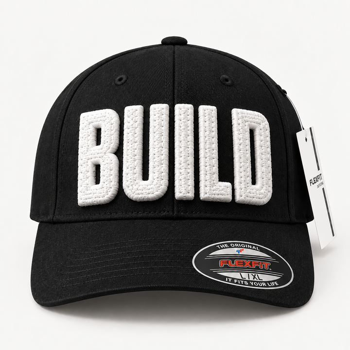 🏗️ Architect – ChainPop 3D Puff · White thread · Black Flexfit | Hand Finished in Dubai | EmbroMania