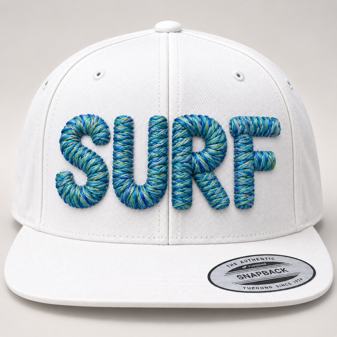 🤍 Frost – Chunky Rope 3D Puff · Ocean Current thread · All White Snapback | Hand Finished in Dubai | EmbroMania