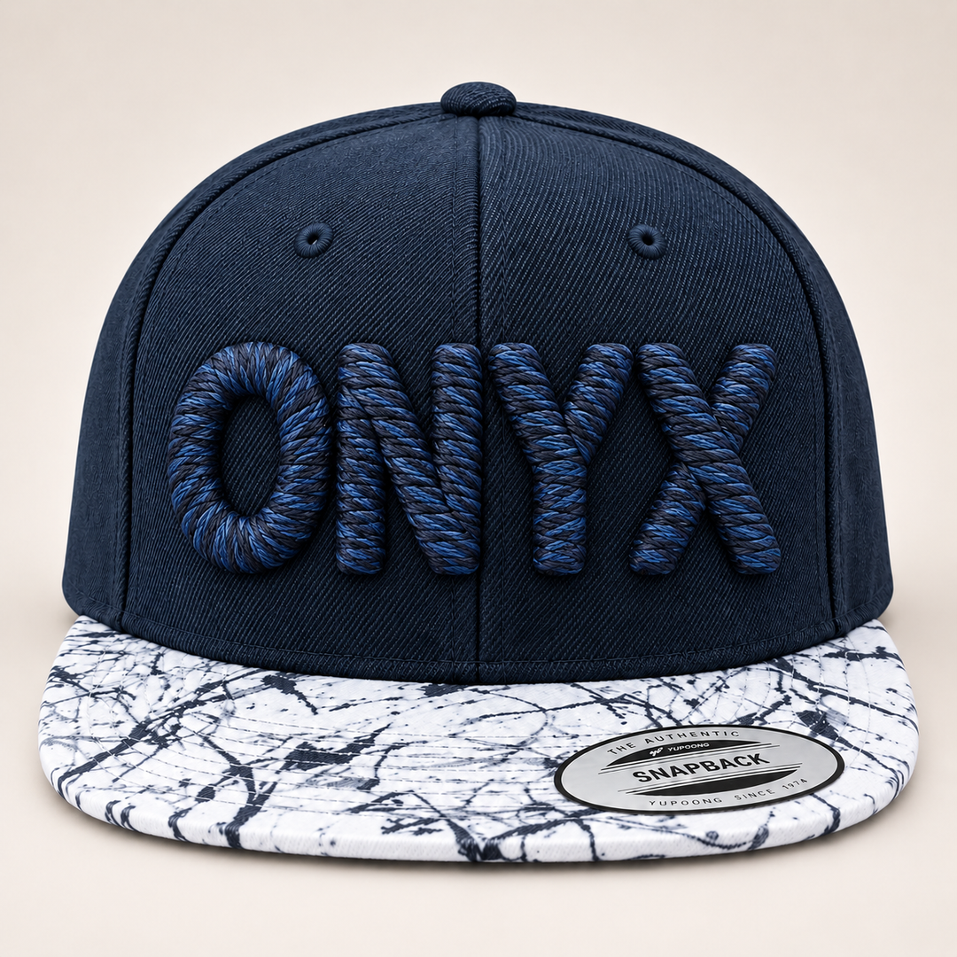 🌙 Marble – Chunky Rope 3D Puff · Midnight Abyss thread · Navy Crown Marble Brim | Hand Finished in Dubai | EmbroMania