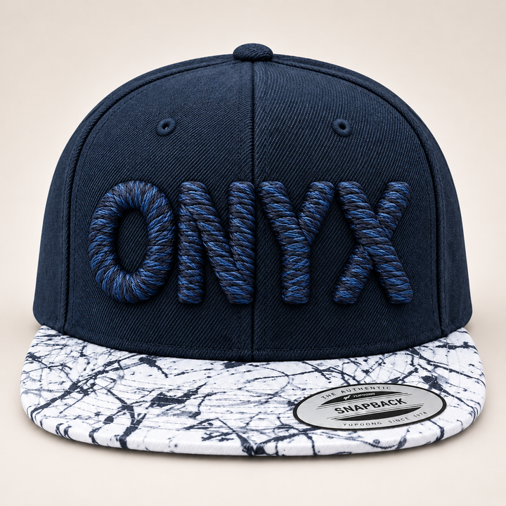 🌙 Marble – Chunky Rope 3D Puff · Midnight Abyss thread · Navy Crown Marble Brim | Hand Finished in Dubai | EmbroMania