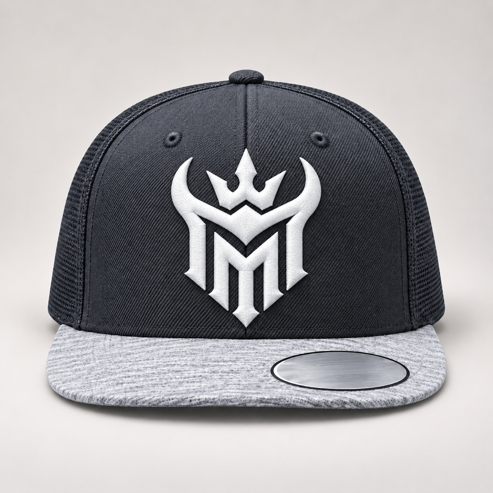 ❄️⚡ Frost Reign – Diablo Crown · White 3D puff · Charcoal Heather Grey Snapback | Hand Finished in Dubai | EmbroMania