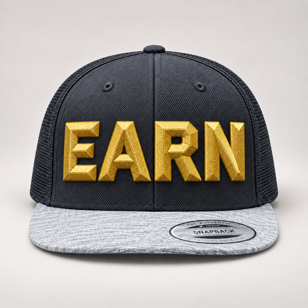 🏅 Charcoal Gold – DiamondCut 3D Puff · Gold thread · Charcoal Heather Snapback | Hand Finished in Dubai | EmbroMania