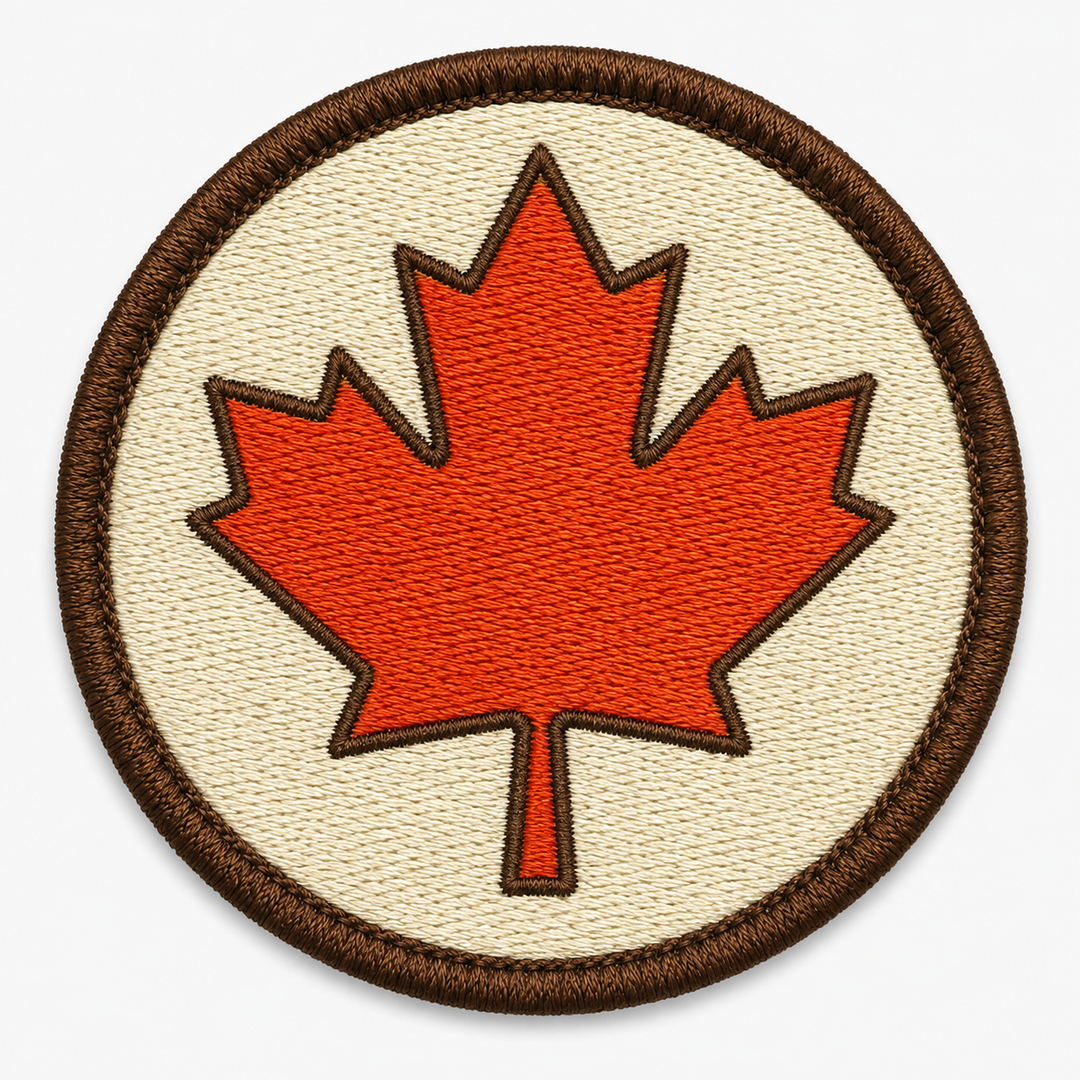 Maple Ember Leaf embroidery patch featuring a maple leaf silhouette in warm autumn red-orange tones | Hand Finished in Dubai | EmbroMania