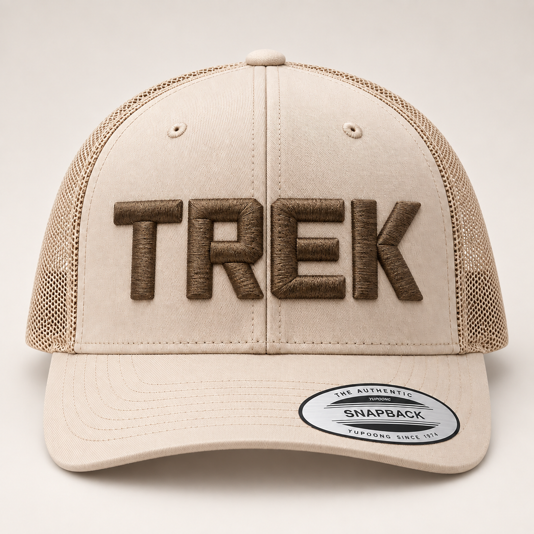 🪖 Urban Terrain – Metro Block 3D Puff · Earthbound thread · Sand Beige Retro Trucker | Hand Finished in Dubai | EmbroMania