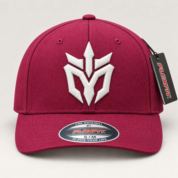 🤍🍷 Wine Edge – Phantom Spire · White 3D puff · Burgundy Flexfit Curved | Hand Finished in Dubai | EmbroMania