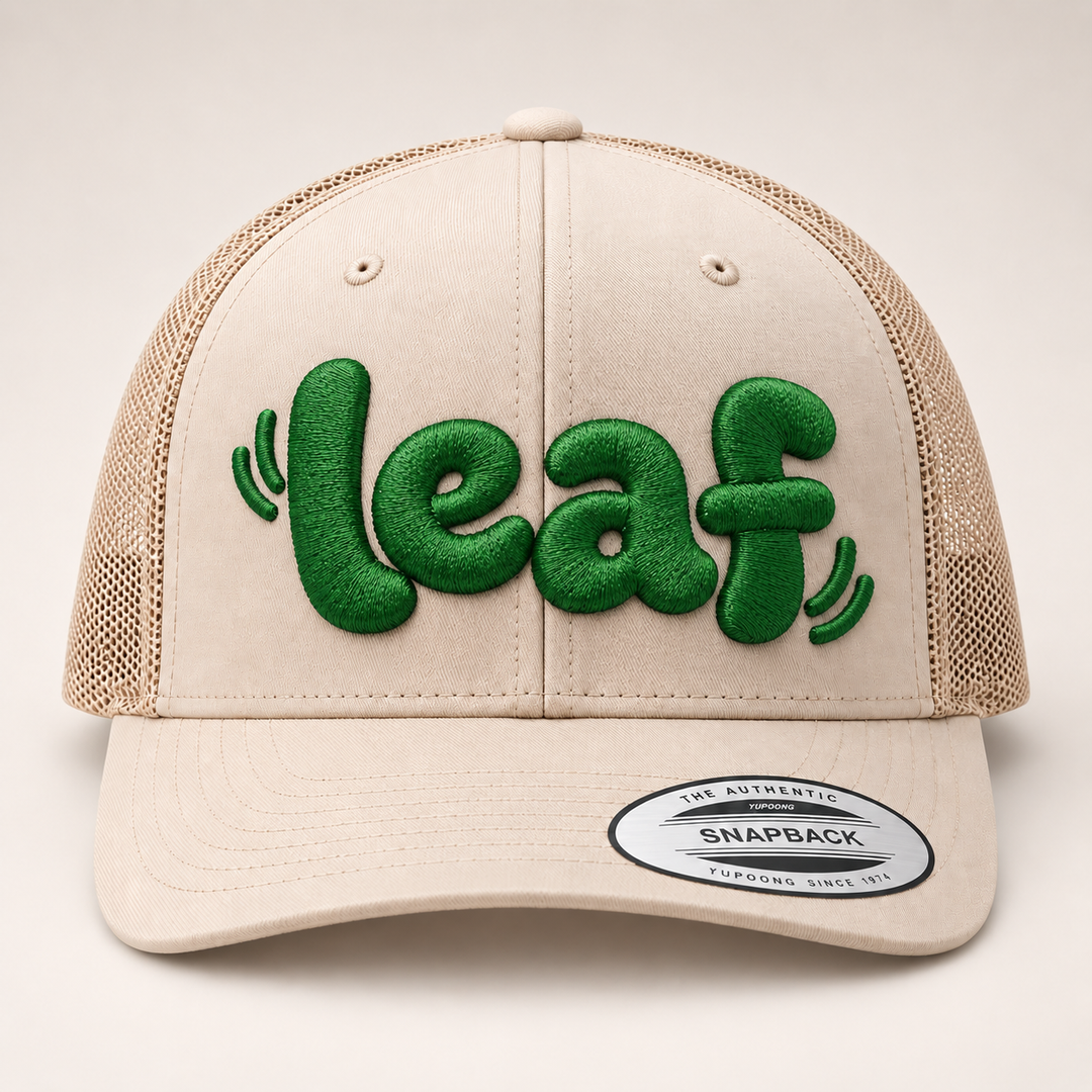 🌴 Jungle Pop – PlayPop 3D Puff · Forest Green thread · Sand Beige Trucker | Hand Finished in Dubai | EmbroMania