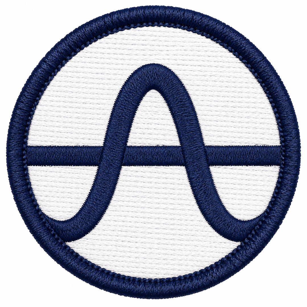 Sound Wave Crest embroidery patch featuring a simple waveform arc in flat navy and white | Hand Finished in Dubai | EmbroMania