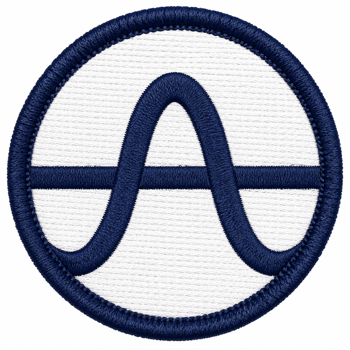 Sound Wave Crest embroidery patch featuring a simple waveform arc in flat navy and white | Hand Finished in Dubai | EmbroMania