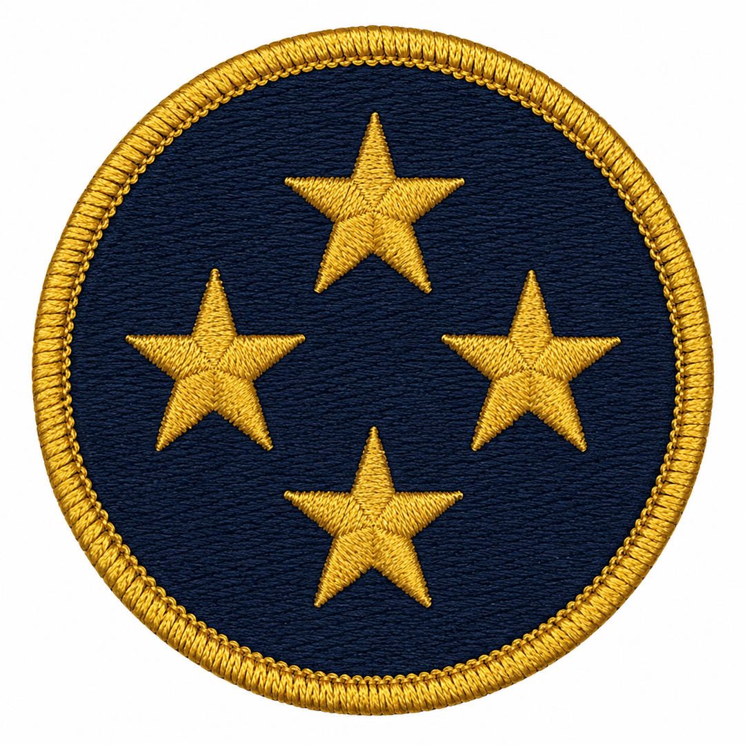 Star Cluster embroidery patch featuring a cluster of four simple stars in flat navy and gold | Hand Finished in Dubai | EmbroMania