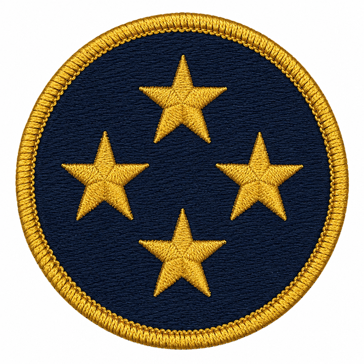 Star Cluster embroidery patch featuring a cluster of four simple stars in flat navy and gold | Hand Finished in Dubai | EmbroMania