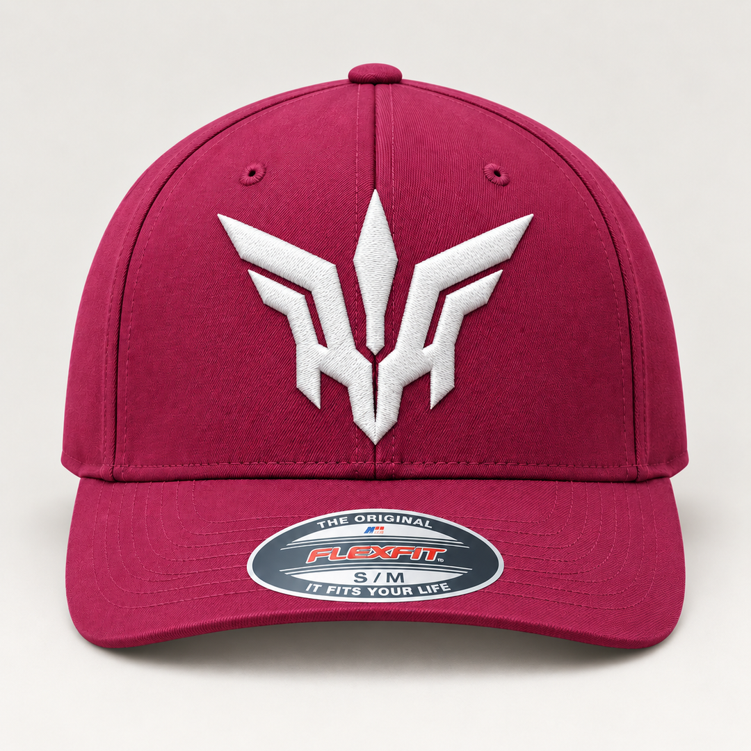 🤍🍷 Wine Flight – Valkyrie Crest · White 3D puff · Burgundy Flexfit Curved | Hand Finished in Dubai | EmbroMania